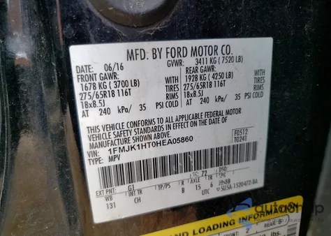 2017 Ford Expedition El Xlt from USA, damaged, VIN 1FMJK1HT0HEA05860